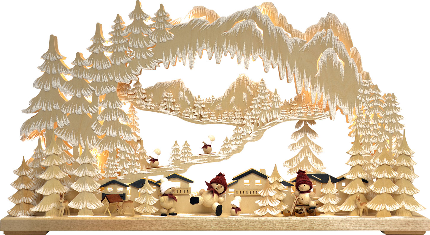 3D-Schwibbogen gr., Schneemann Wintersport, Raureif