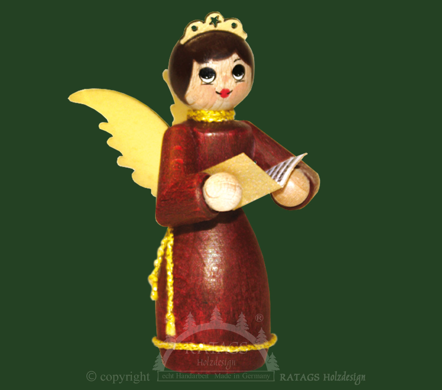 Figur, Engel mit Notenblatt, rot Figur, Engel mit Notenblatt, rot