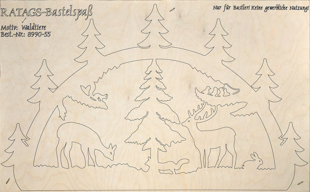 2 motif plywood panels, self-sawing Schwibbogen, small, forest animals