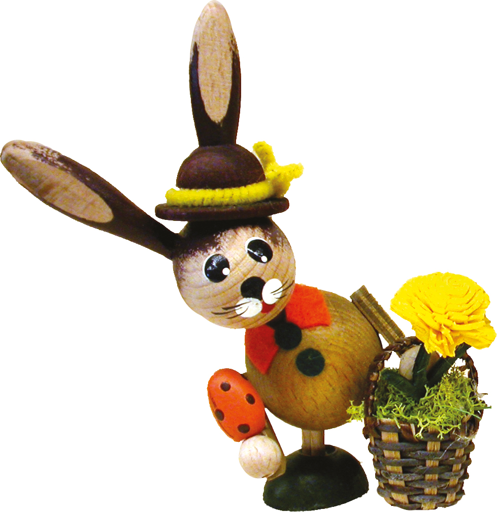 Wobbling bunny, sand-coloured, with basket, flower