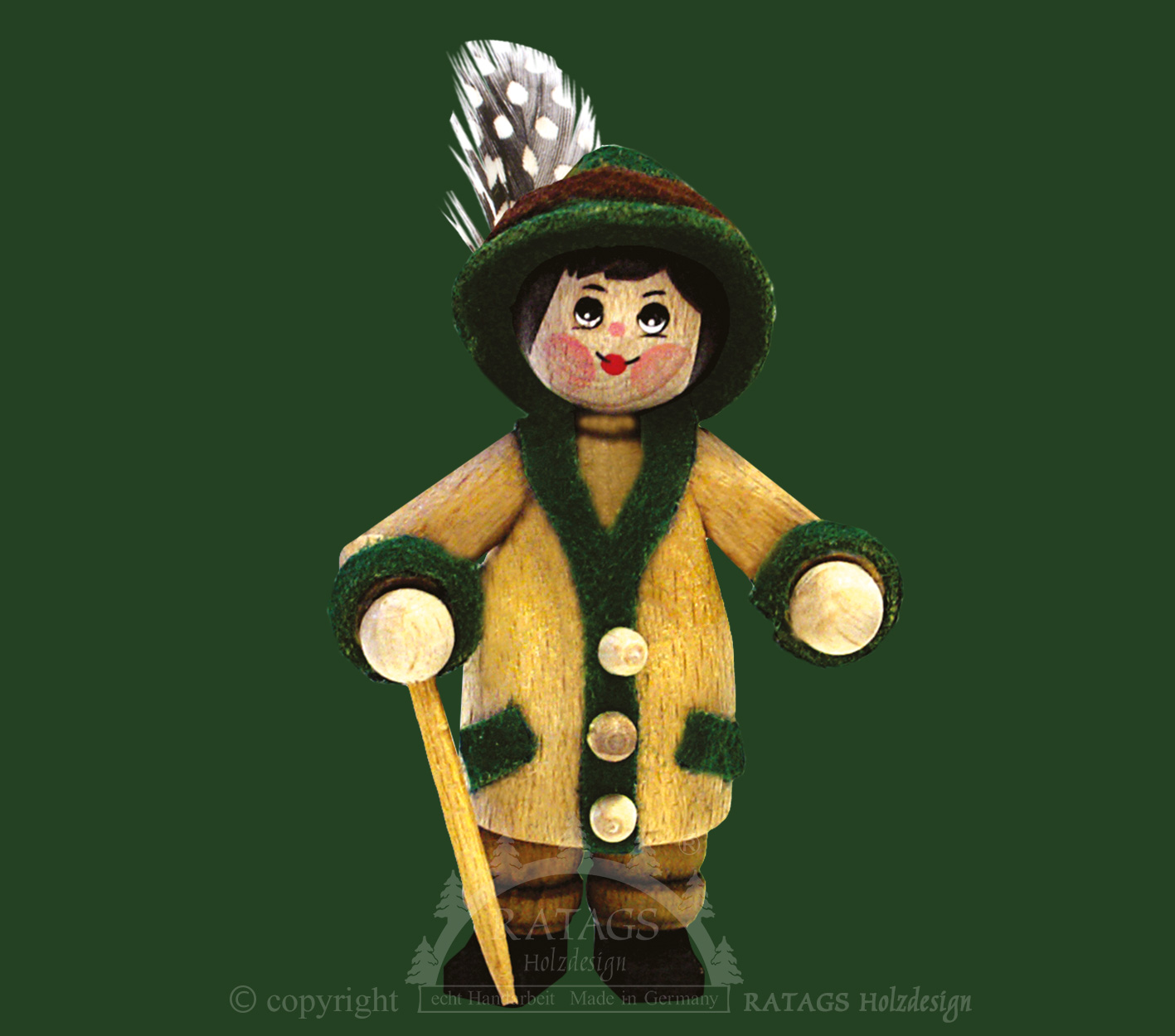 Figure, hiker, nature, stick, green hat