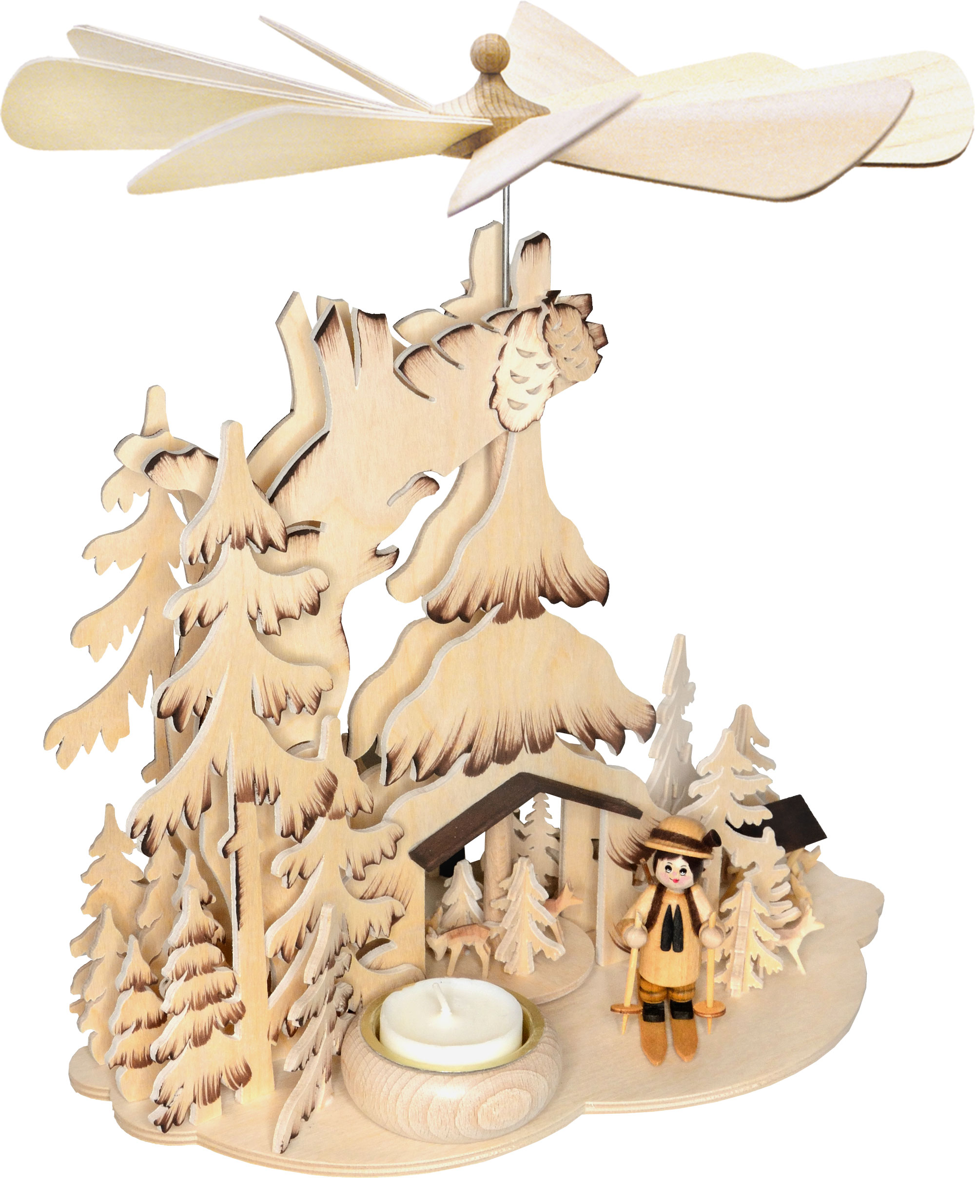 Tannenpyramide, mit Skifahrer, Teelichthalter, tannenförmig Tannenpyramide, mit Skifahrer, Teelichthalter, tannenförmig