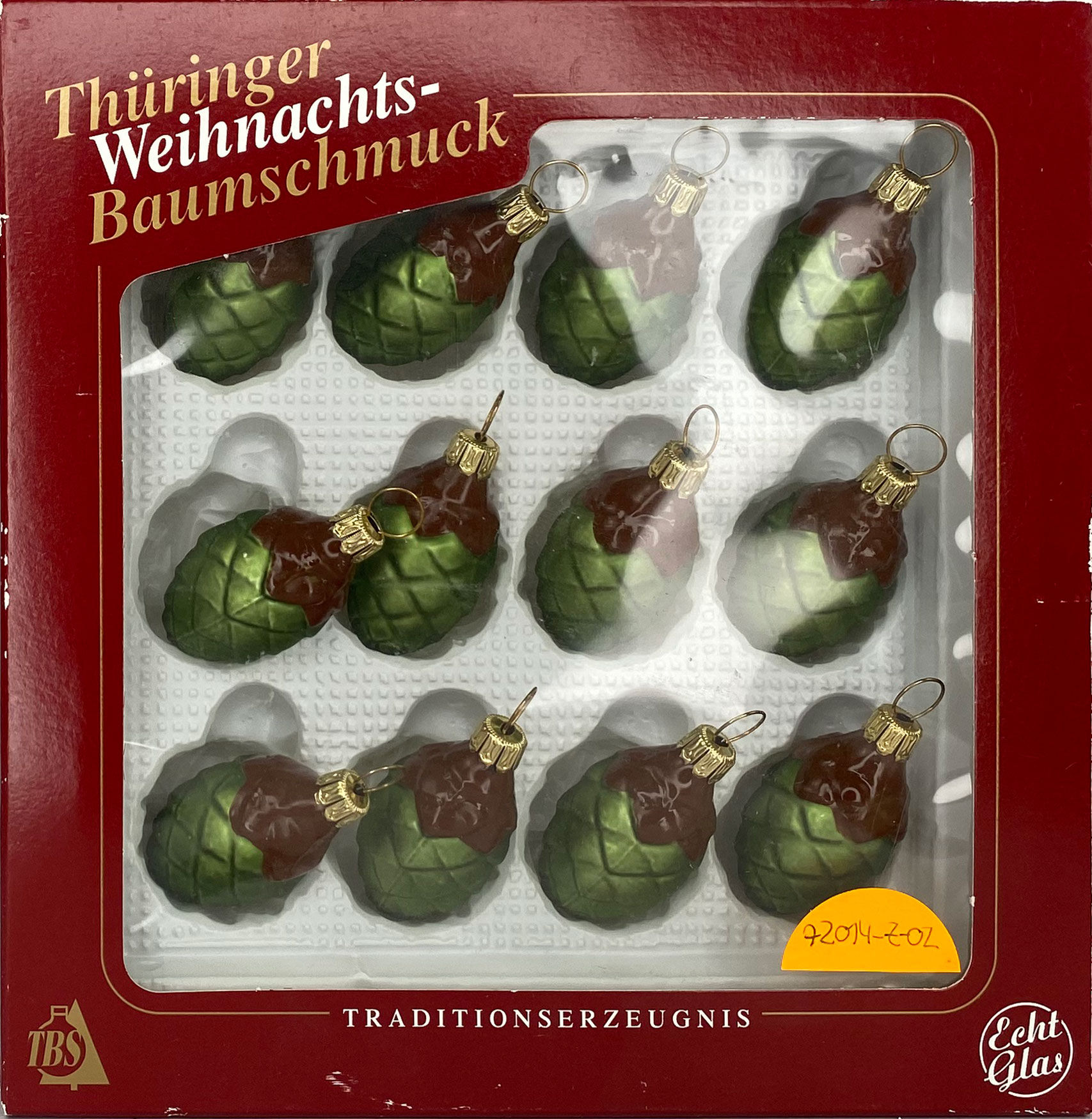 Glass cones, green/brown, 12 pieces, 4.5 cm