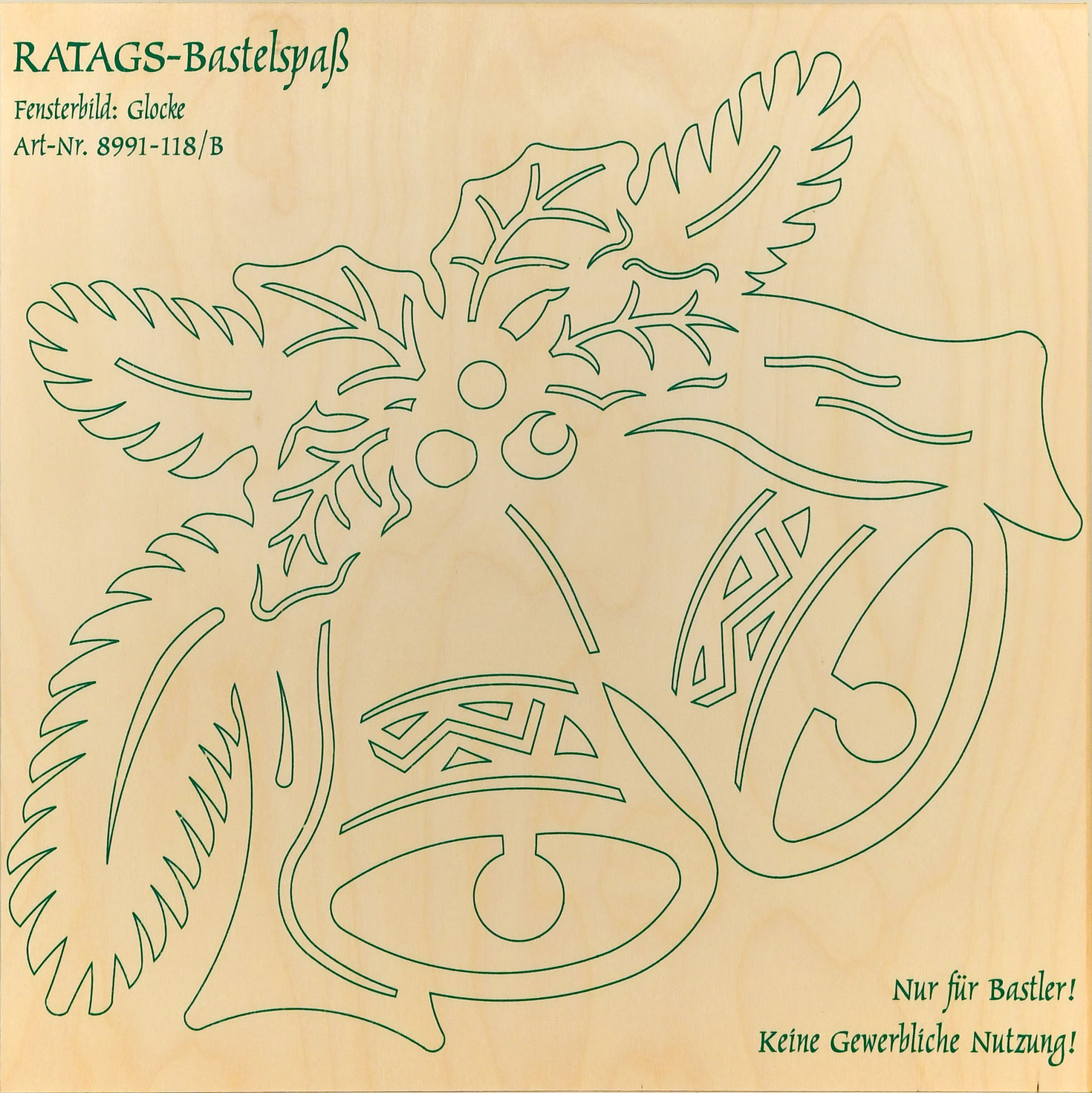 2 motif plywood panels, window picture, bell, for sawing out yourself