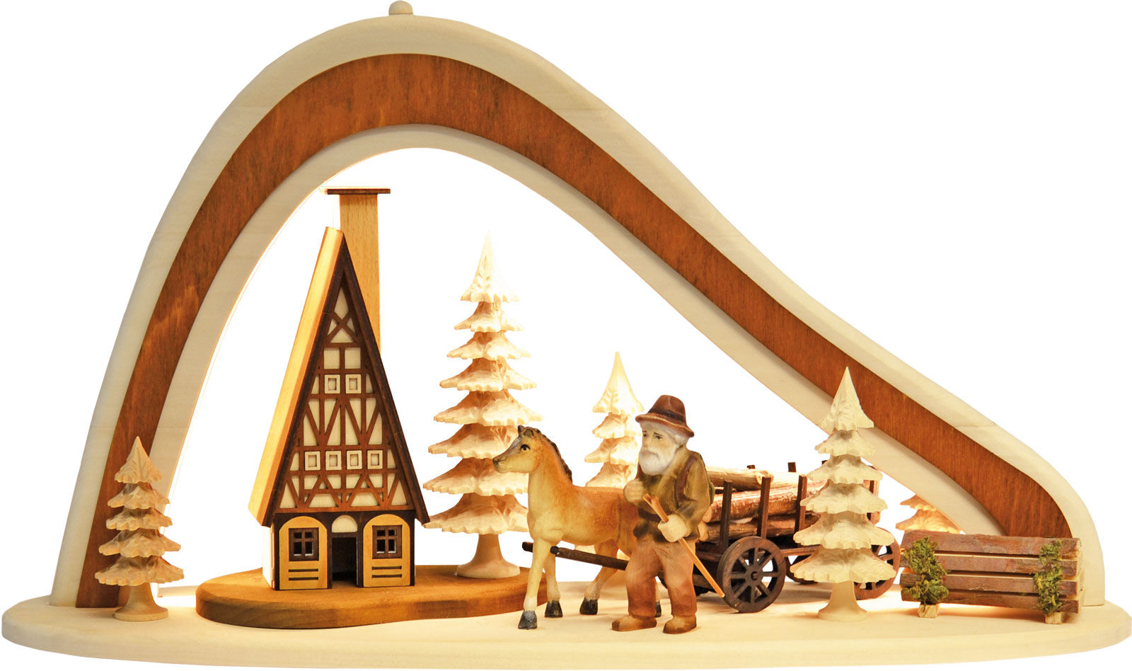 Solid wood arch, forest worker with LED lighting