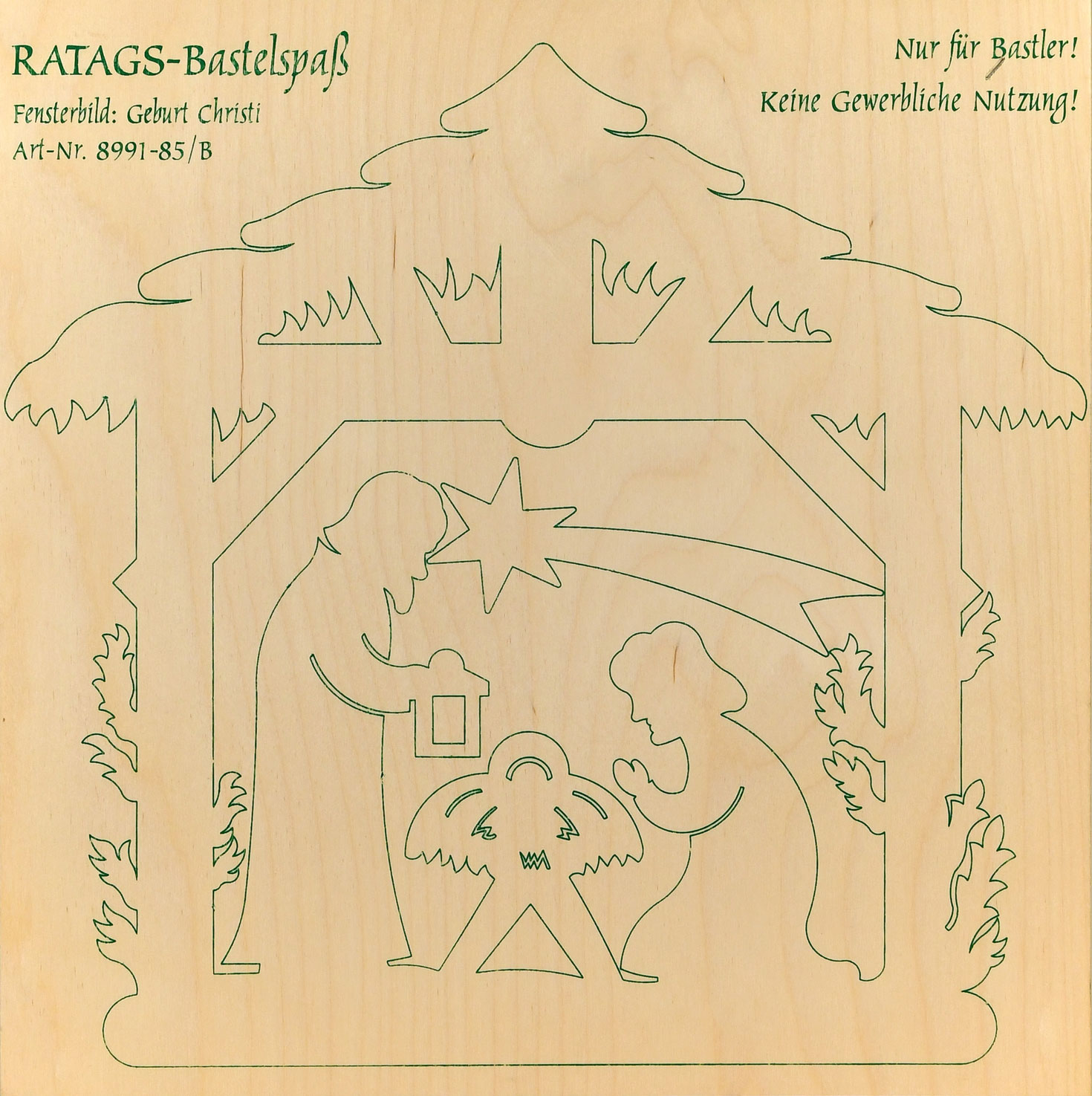 2 motif plywood panels, window picture, Nativity scene, for sawing yourself