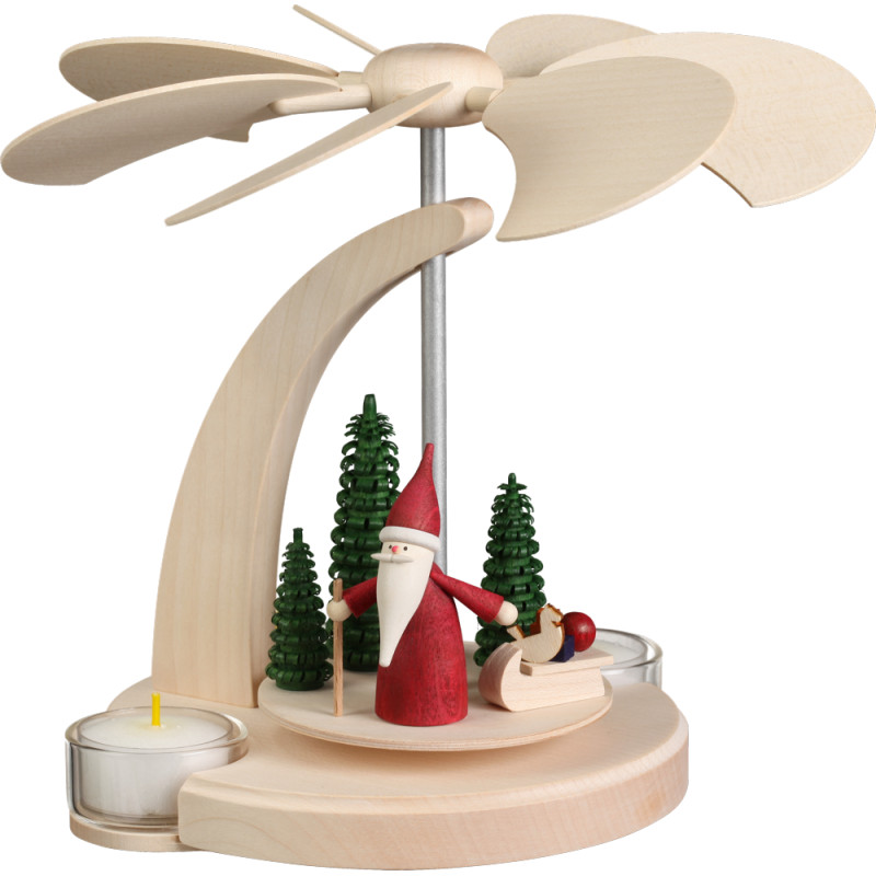 Bogenpyramide klein, Motiv Weihnachtswichtel mit Schlitten, 18 cm