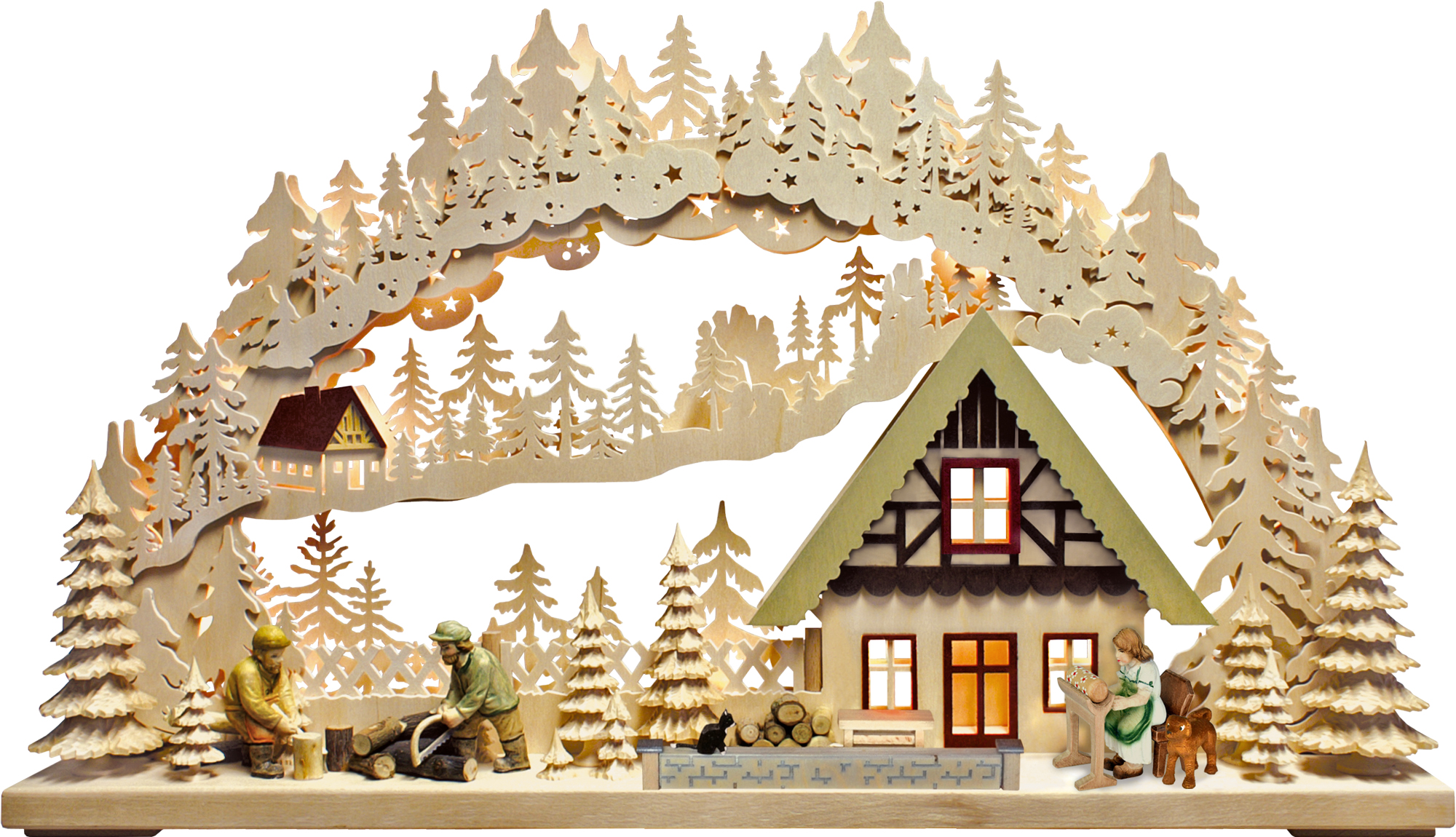 Large 3D Schwibbogen, woodcutter, carved figures