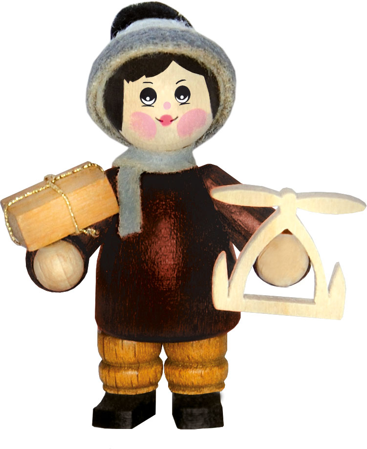 Figure, boy with pyramid and gift