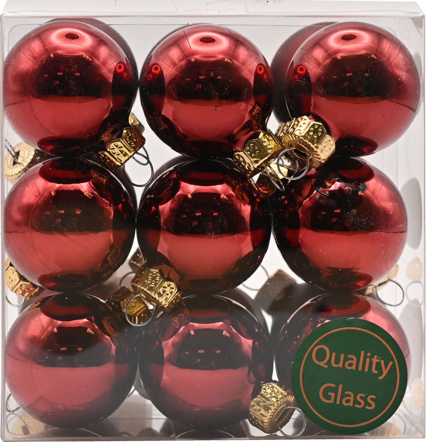 cb. 18 glassballs/cap dark red combi