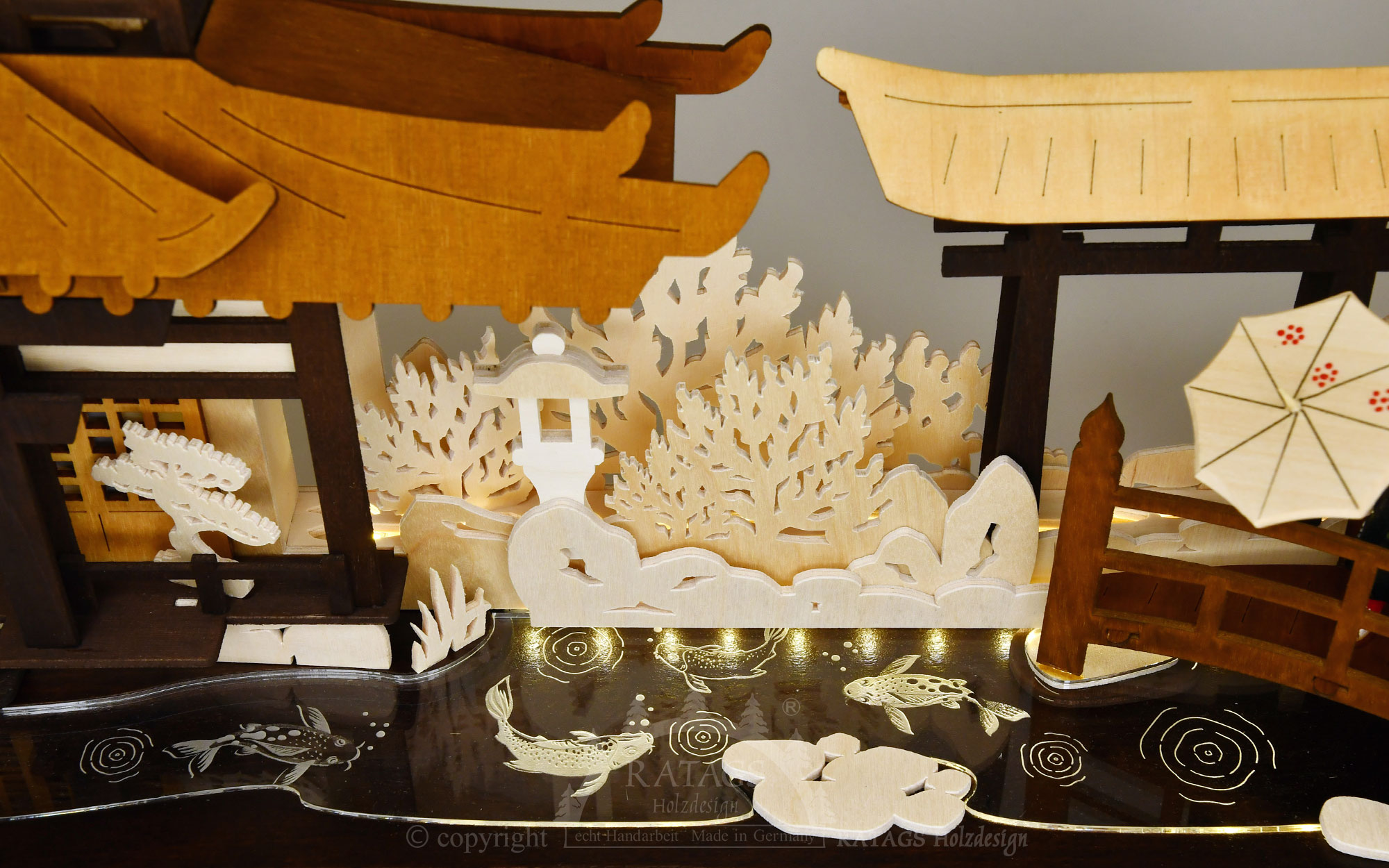 Arco 3D Japão, grande, USB, base colorida, faixa LED, vidro acrílico