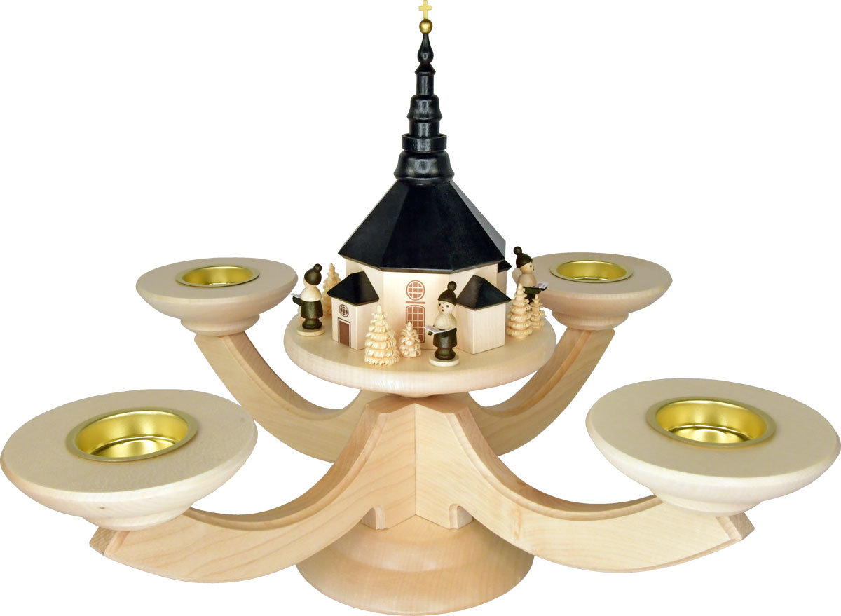 Four-arm Advent candlestick, natural, Seiffen solid wood candlestick, 4 tea lights