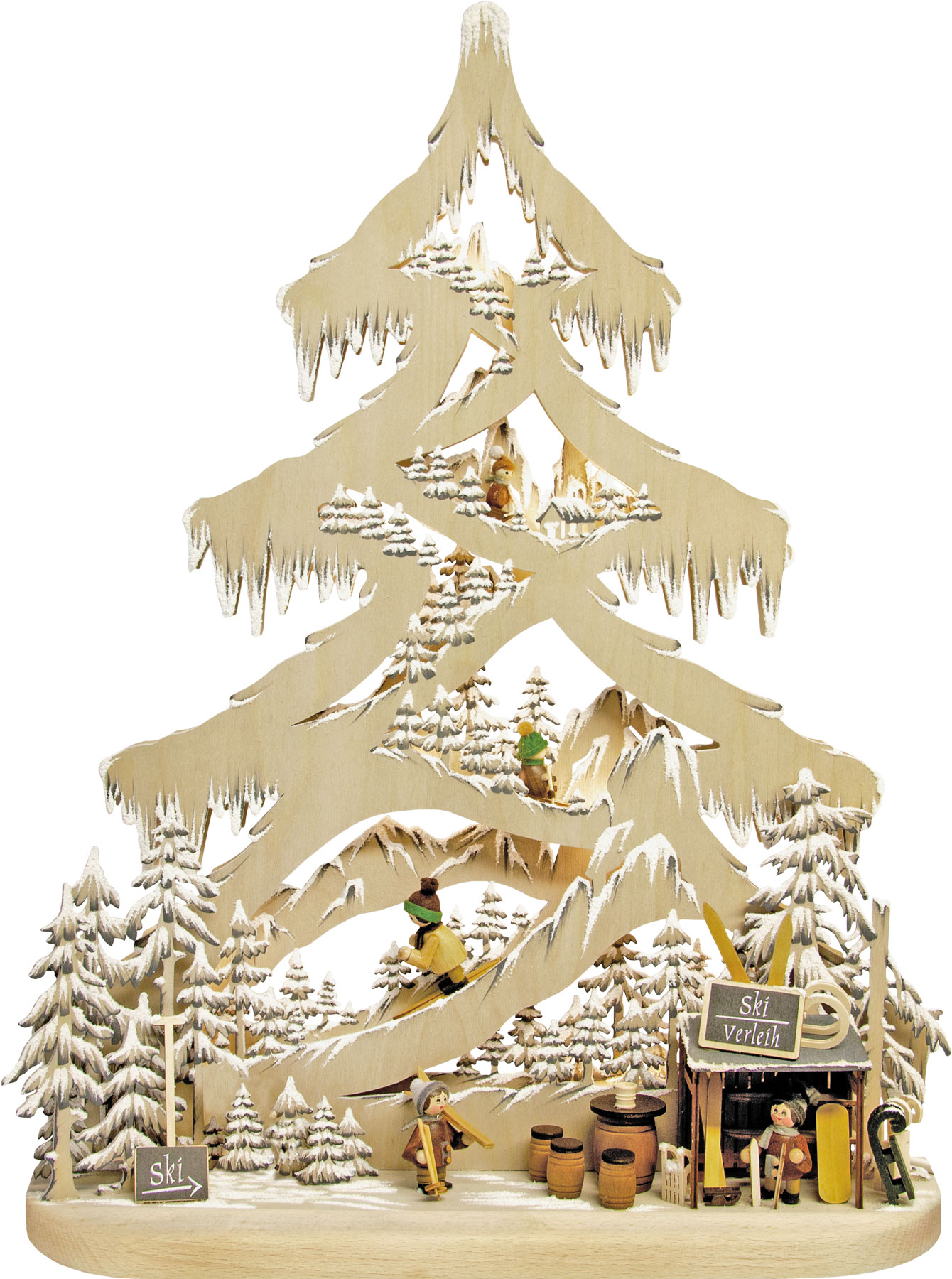 Medium-sized fir tree, ski slope, hand-painted, grey shaded, hoarfrost