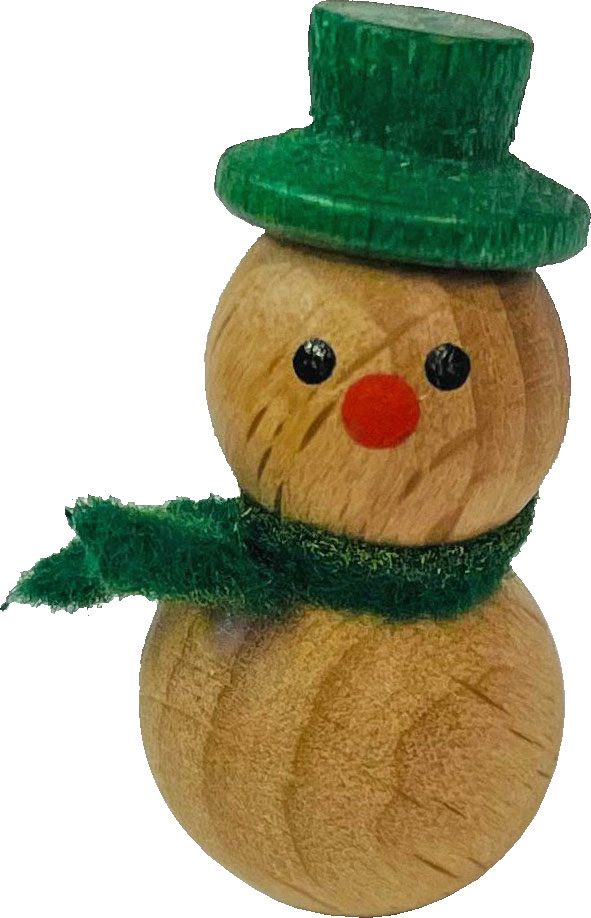 Schneemann mini, natur, grüner Hut 3 cm