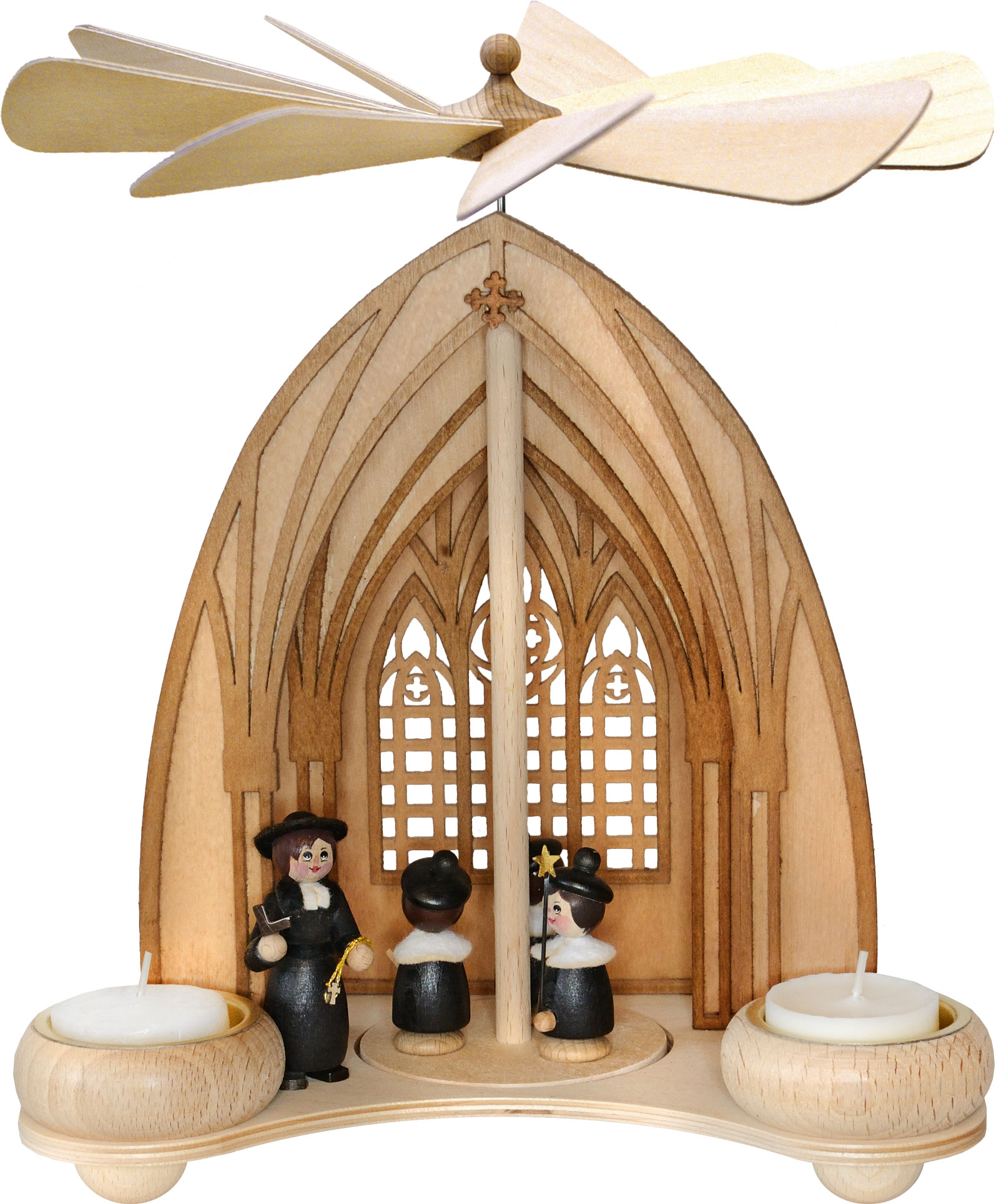 Cathedral pyramid, carol singers, pastor