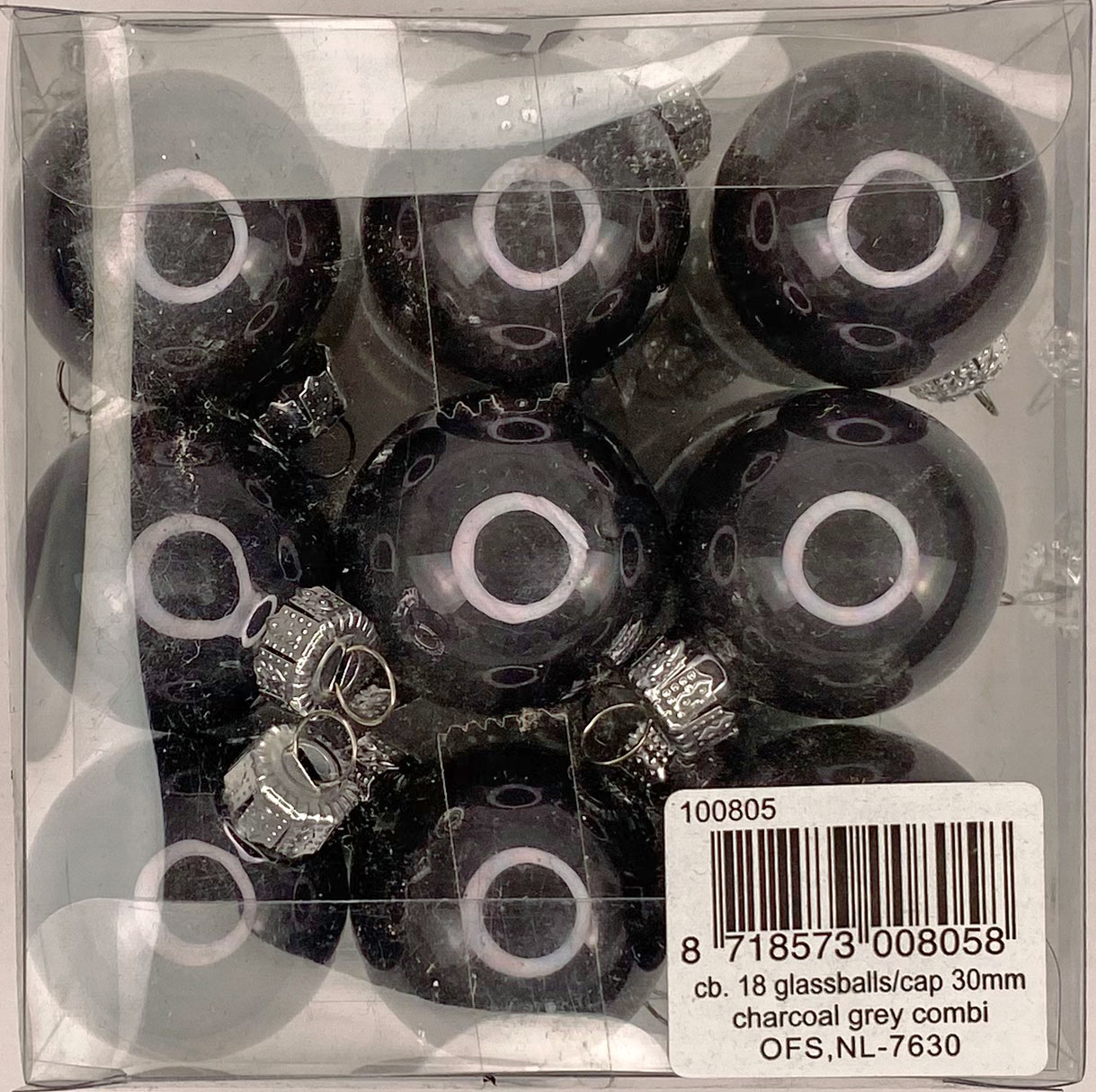 Glaskugel, charcoal grey combi 30 mm, 18 Stk.