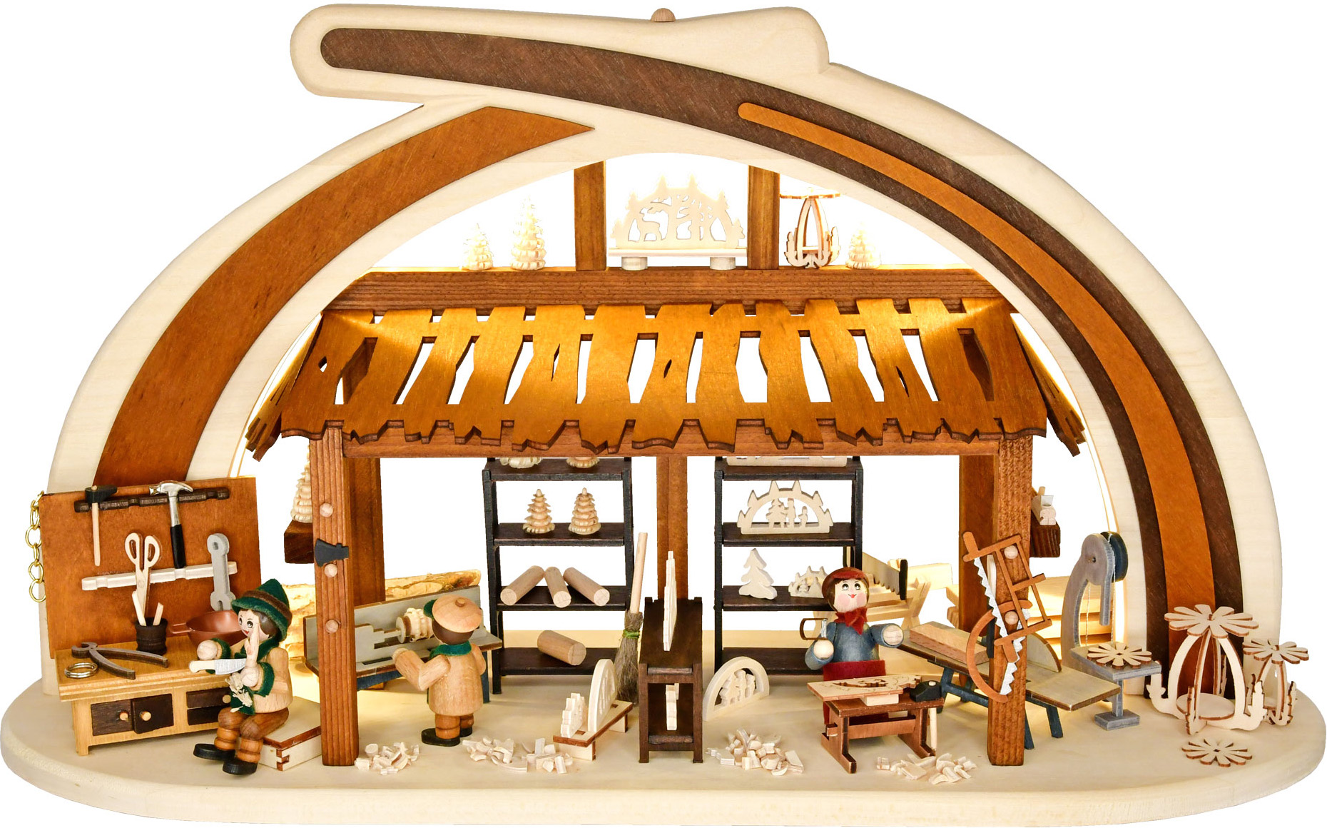 Solid wood arch, carpenter's workshop with LED lighting, half USB