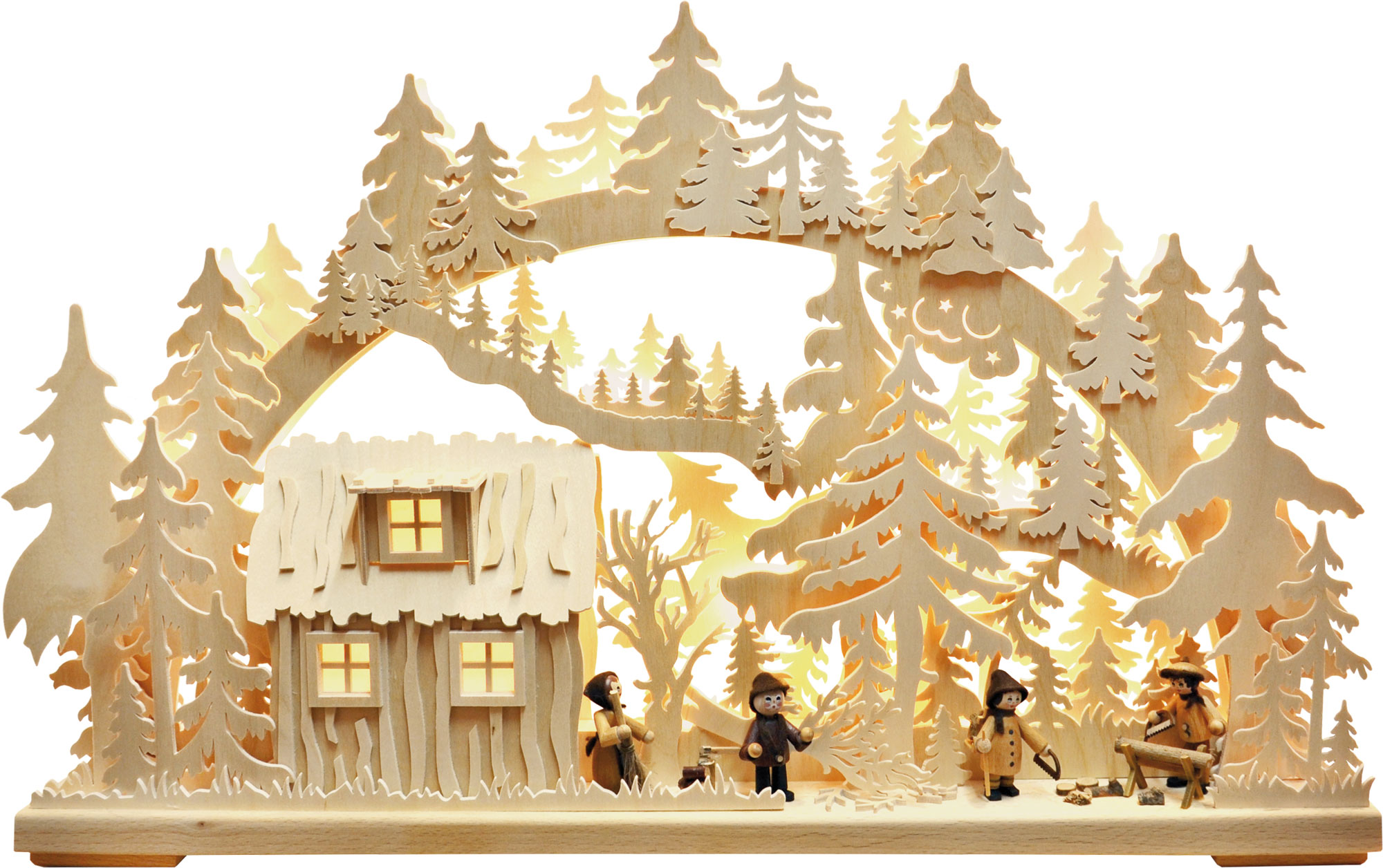 3D Schwibbogen, medium size, log cabin with forest workers
