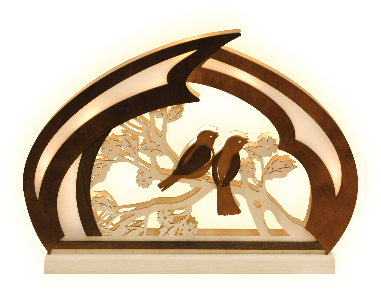 Romantic lamp, little birds, hand-painted, brown