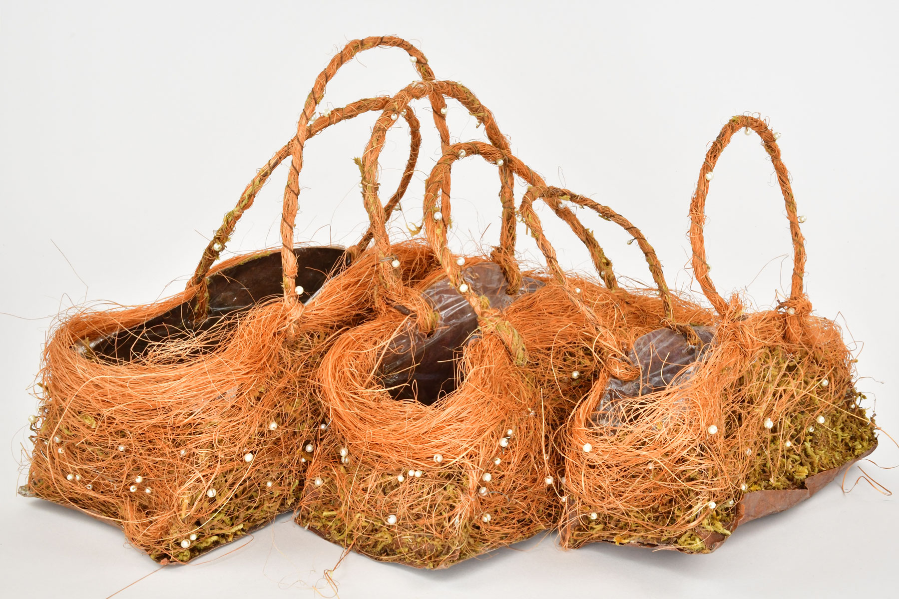 Pflanzgefäße Sisal mit Naturmaterialien Set 3 Taschen rechteckig, mit Henkel