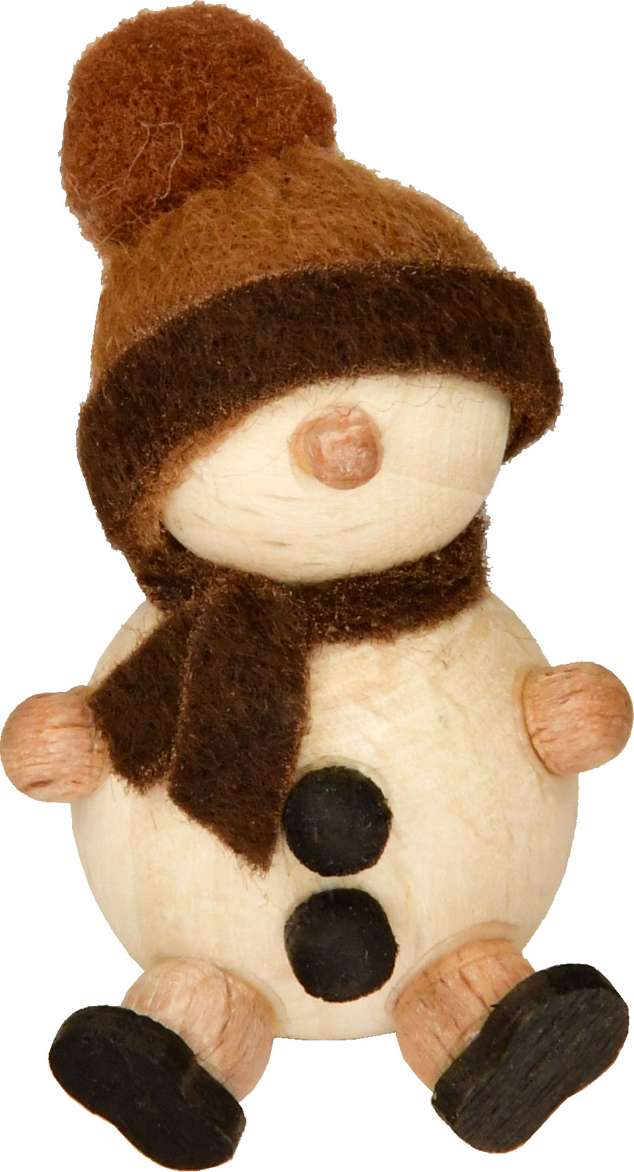 Schneemann sitzend, Mütze ocker, natur