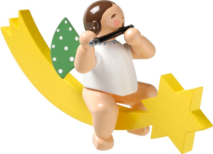 Engel mit Querflöte, auf Schweif dunkles Haar