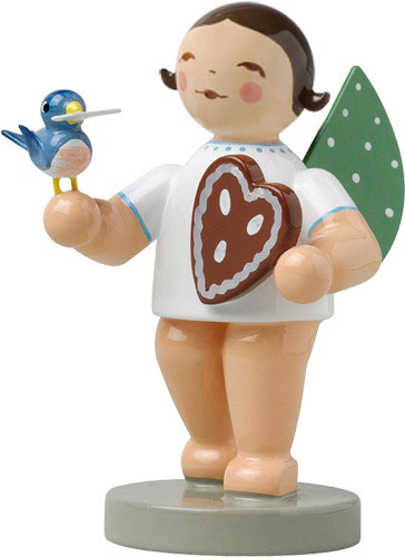 Engel mit Lebkuchen und Vogel, Podest braune Haare