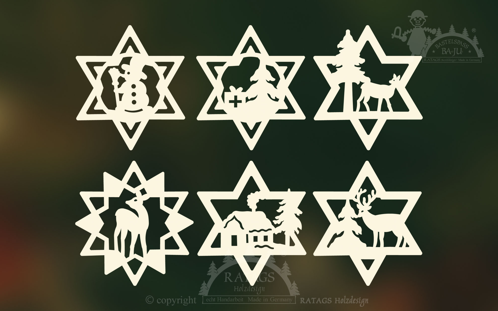 Tree decorations, set of 6, stars