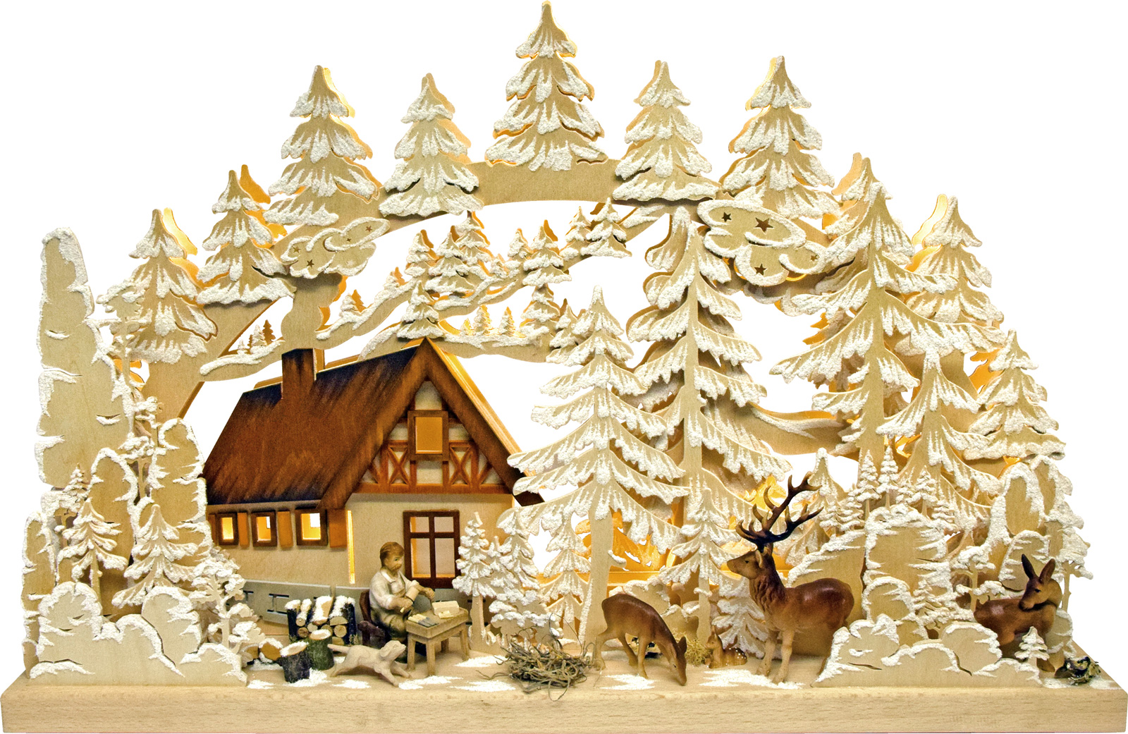 3D-Schwibbogen mittelgroß, Berghütte, Schnitzer, Raureif 3D-Schwibbogen mittelgroß, Berghütte, Schnitzer, Raureif