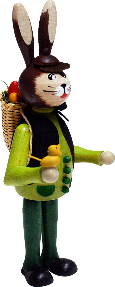 Hase mit Huckkorb, grün, Vögelchen Hase mit Huckkorb, grün, Vögelchen