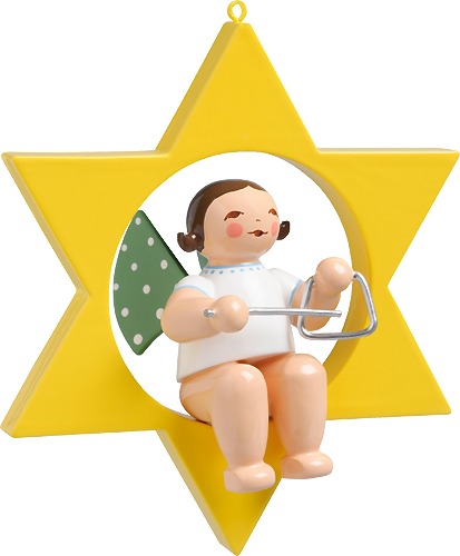 Engel mit Triangel, im Stern, dunkles Haar