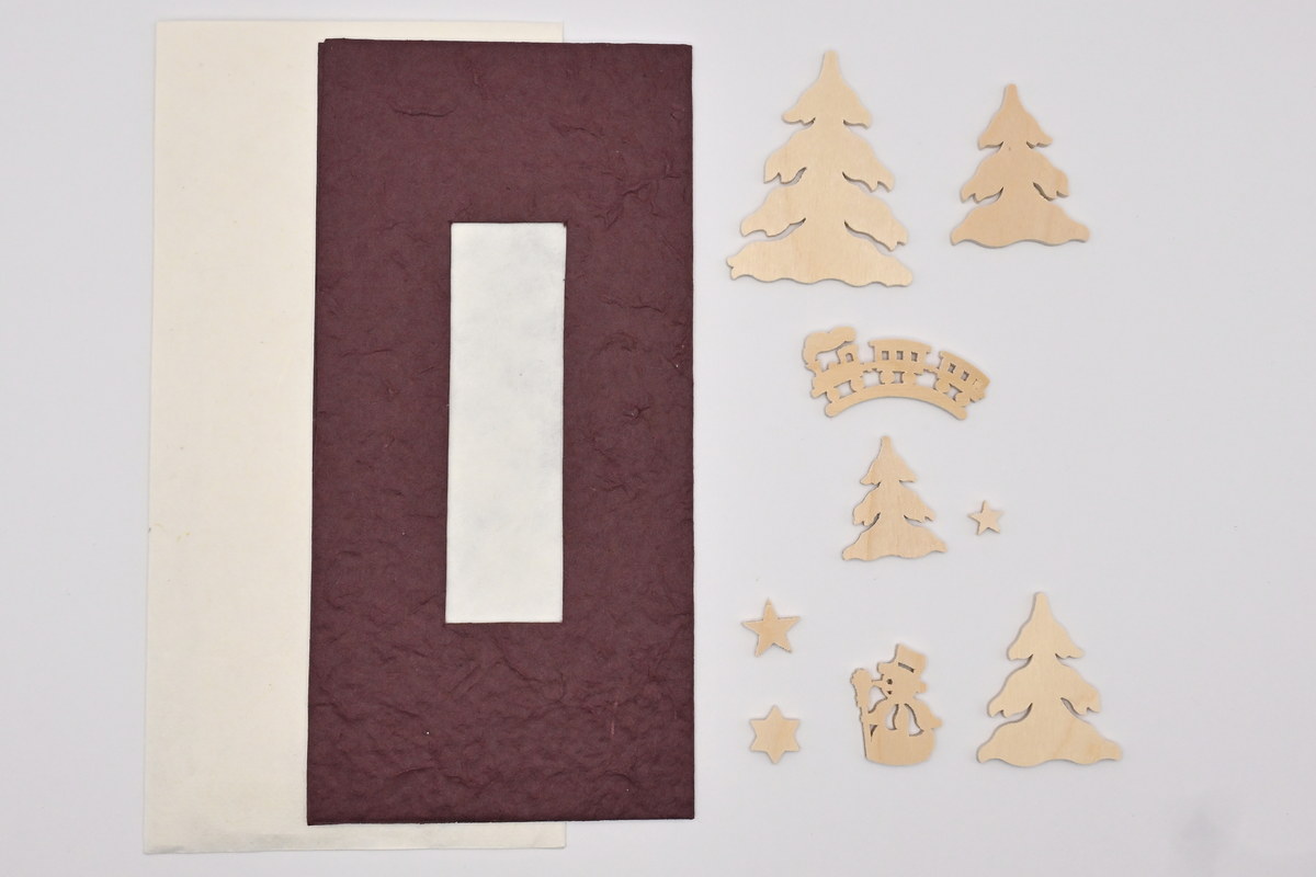 Card, brown, with accessories