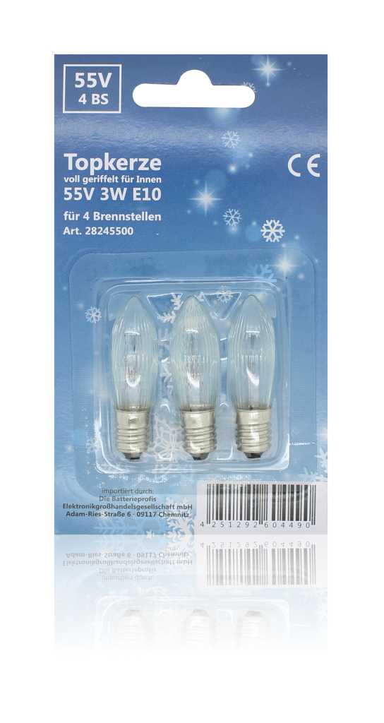 Topkerze voll geriffelt 55V 3W El0 3er-Bilster