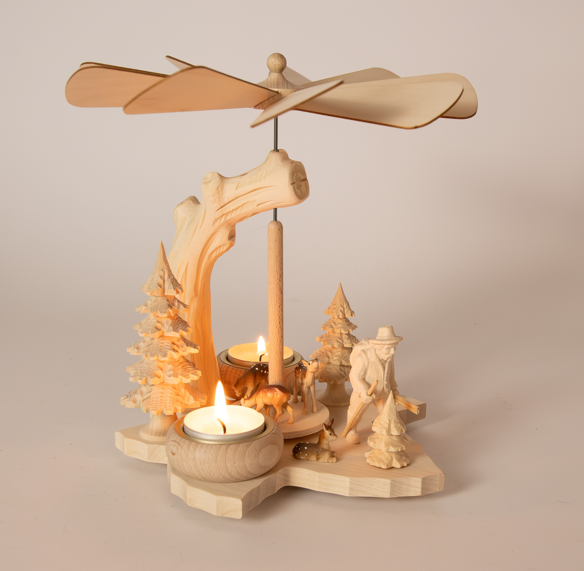 Leaf pyramid, forester with deer, solid wood, carved, deer