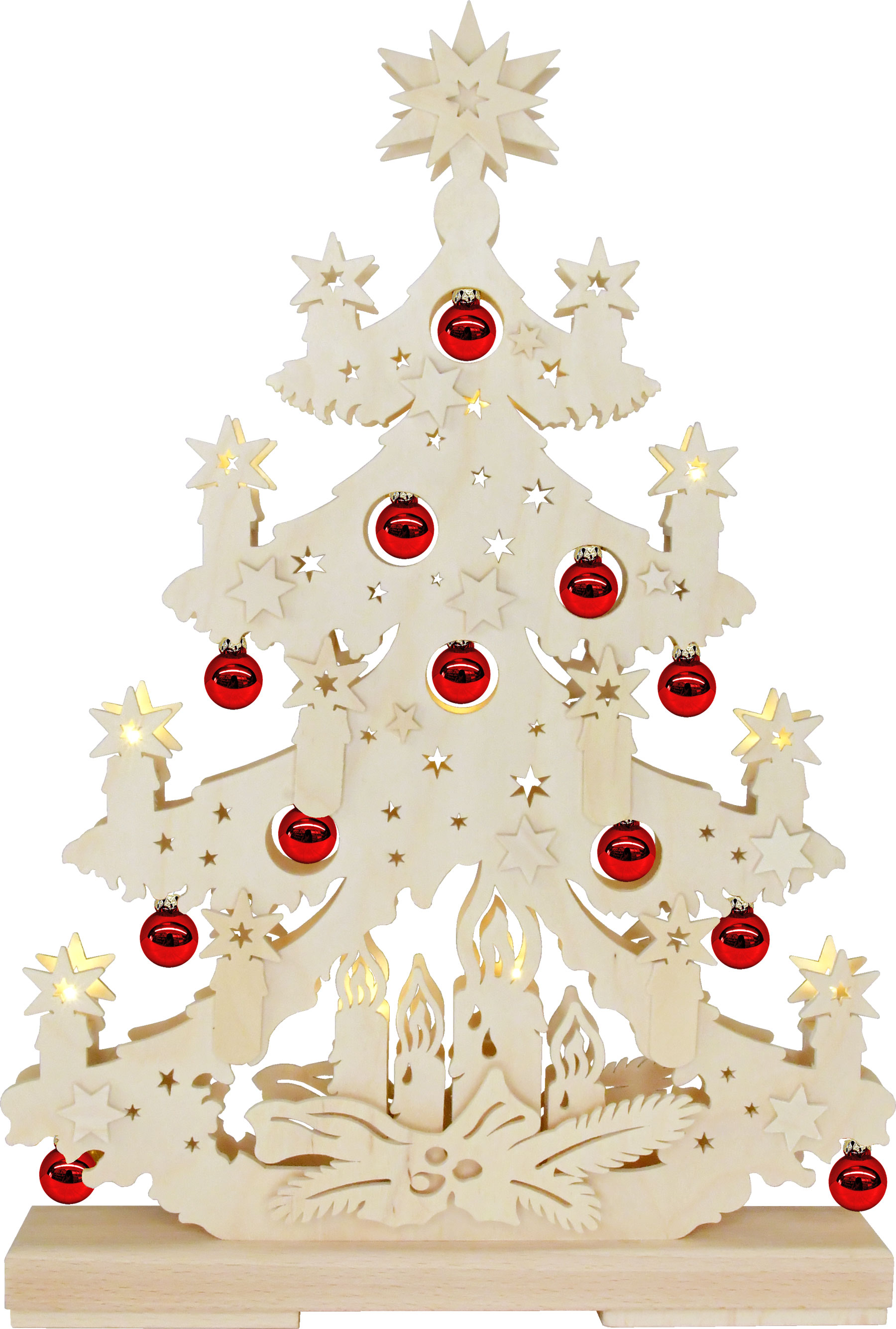 Small fir tree, baubles, red