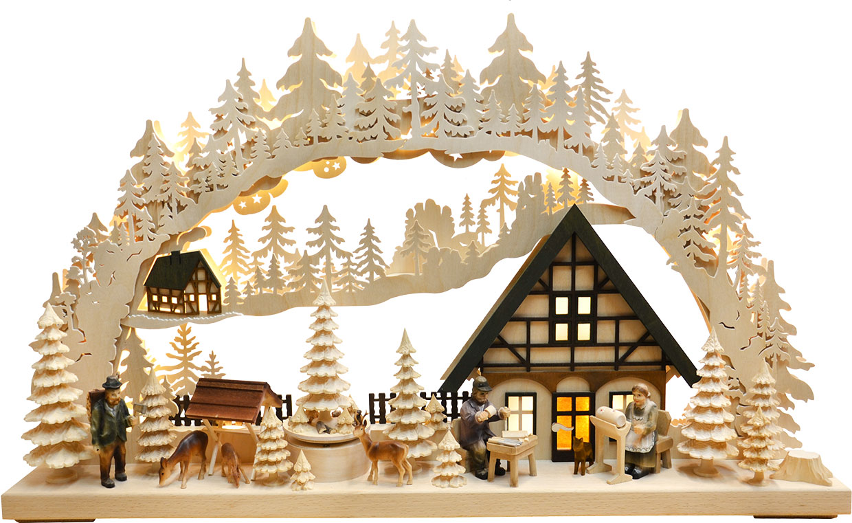 3D-Schwibbogen groß, Traditionelles Kunst Pyramide, geschnitze Firguren