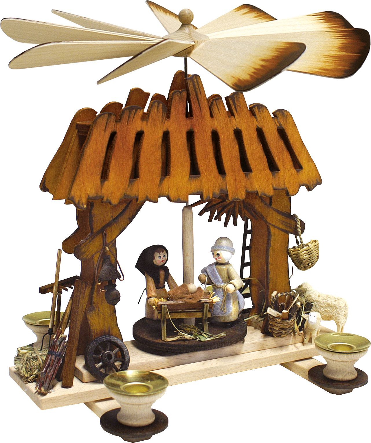 Nativity pyramid, Holy Family, hand-painted, brown