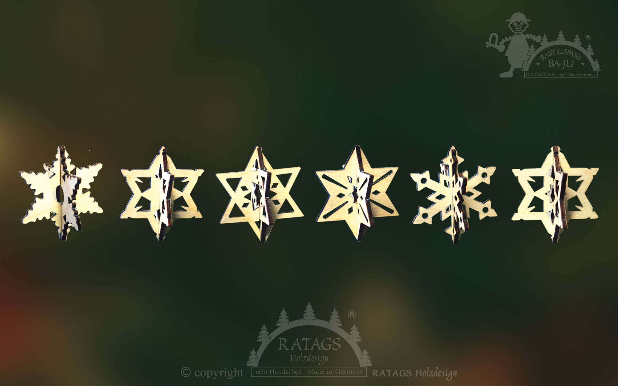 Tree decorations for crafting, set of 6, stars, for self-assembly