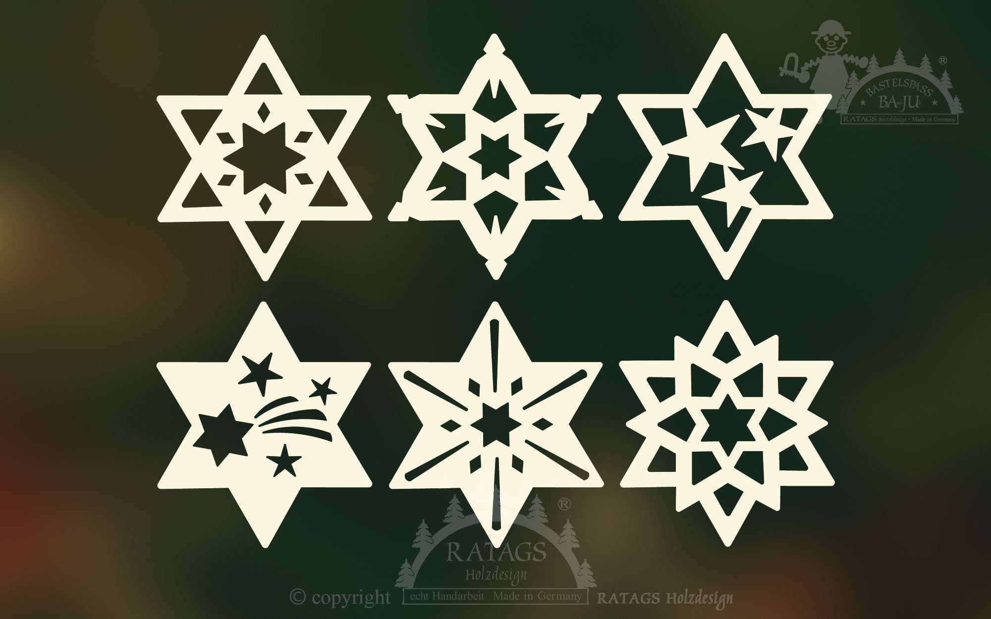 Tree decorations, set of 6, stars