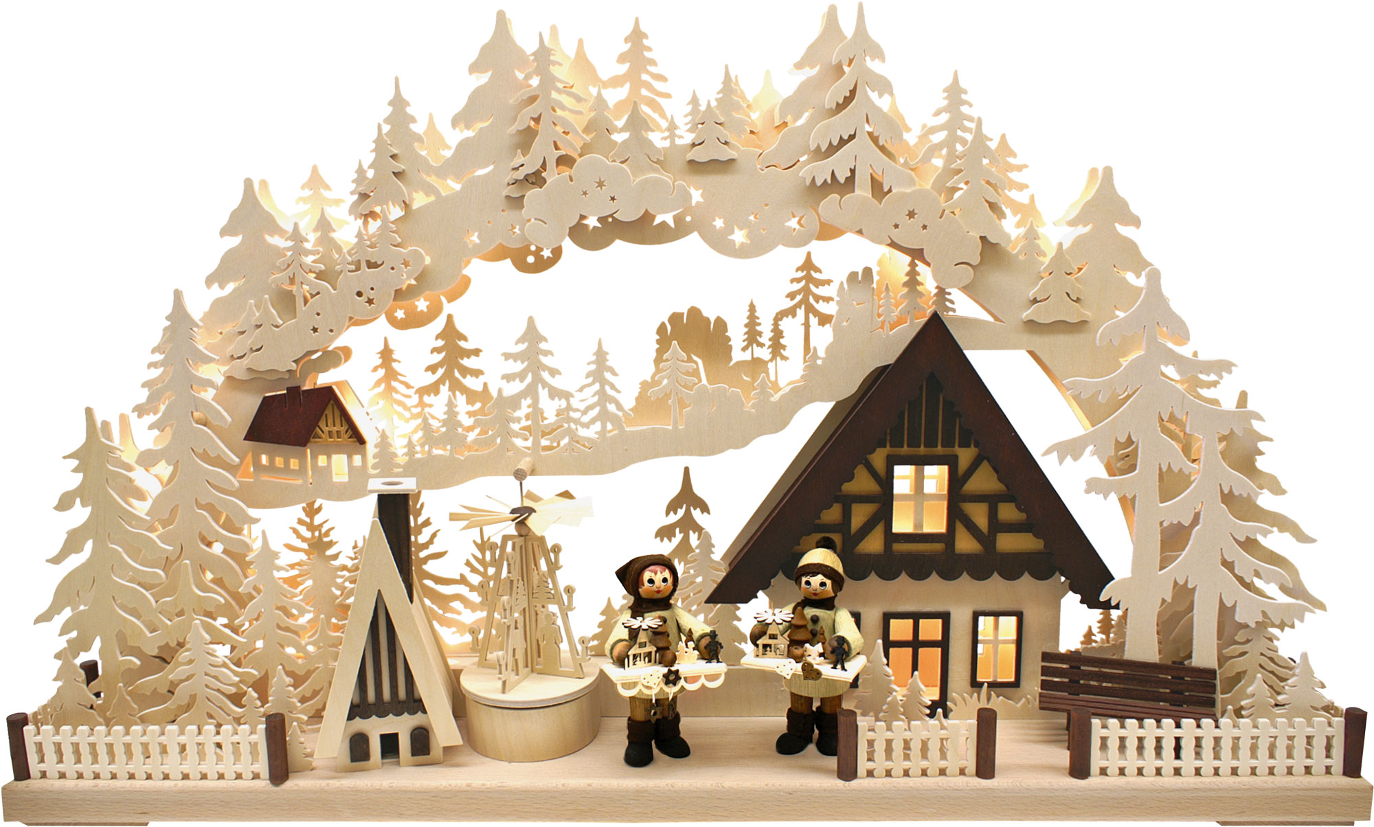 3D-Schwibbogen gr., Weihnacht im Erzgebirge, mit elektrischer Pyramide