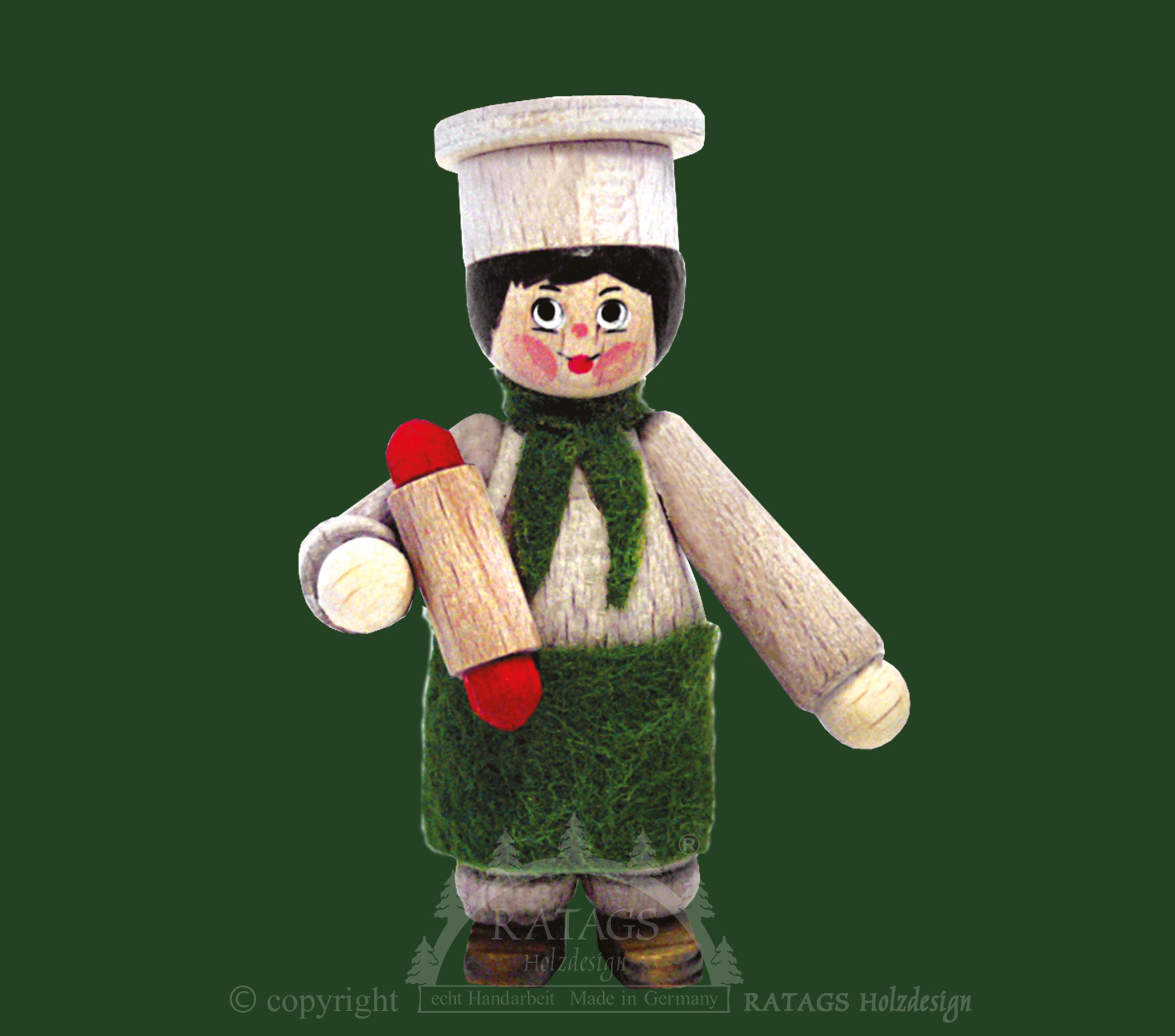 Figur, Bäcker mit Teigrolle, weiß gebeizt