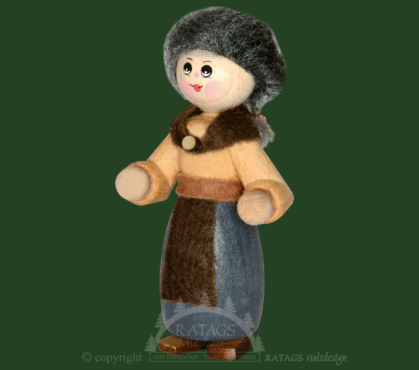 Collector's doll, woman with skirt, grey hair, braid