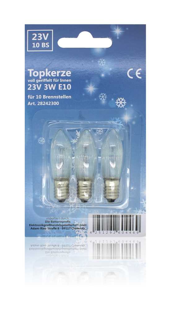Topkerze voll geriffelt 23V 3W El0 3er-Bilster
