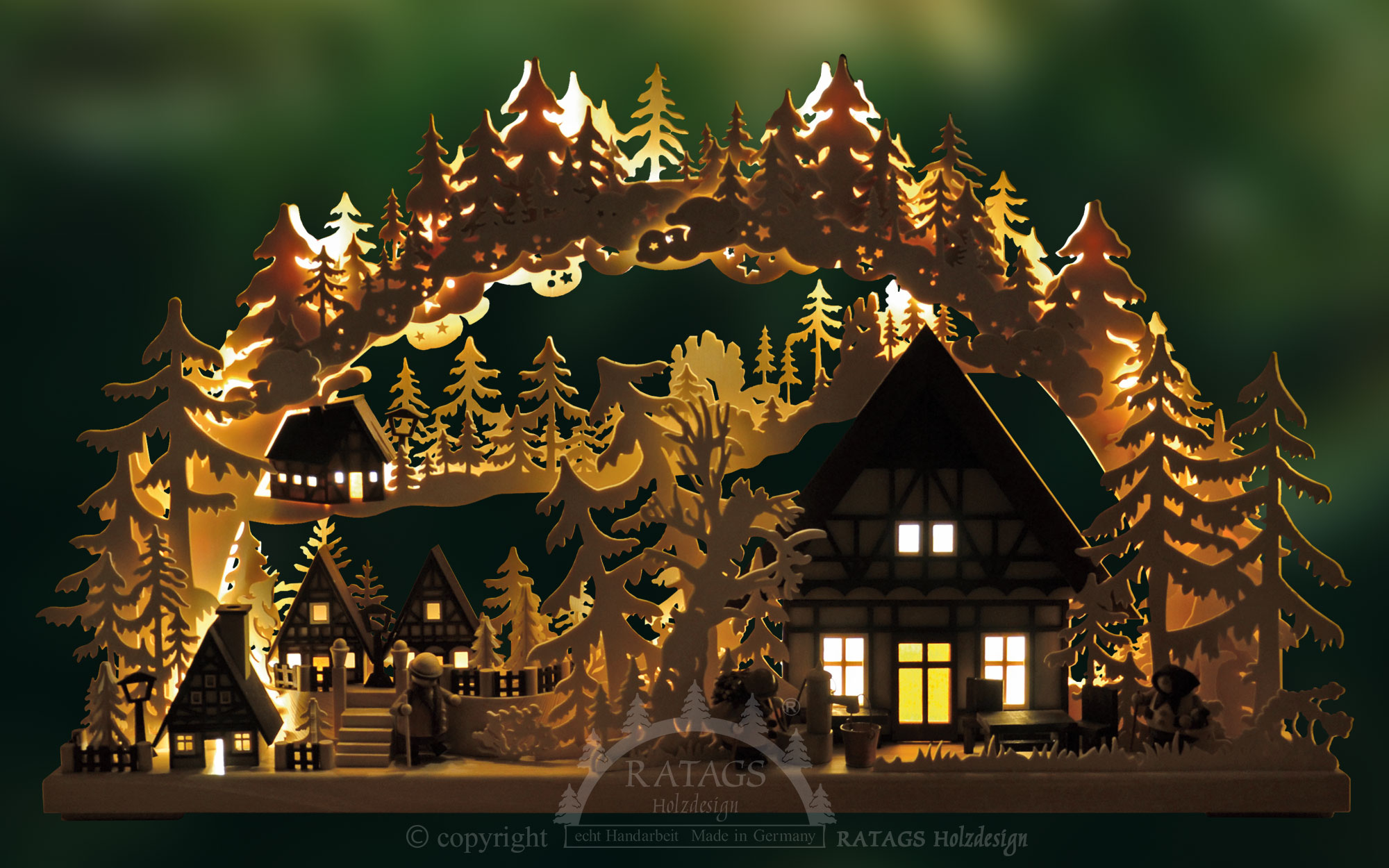 Grand arc lumineux 3D, petit village