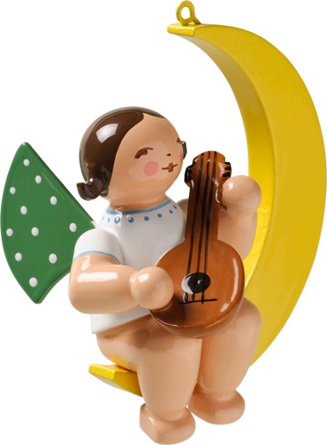 Engel mit Mandoline. im Mond dunkles Haar