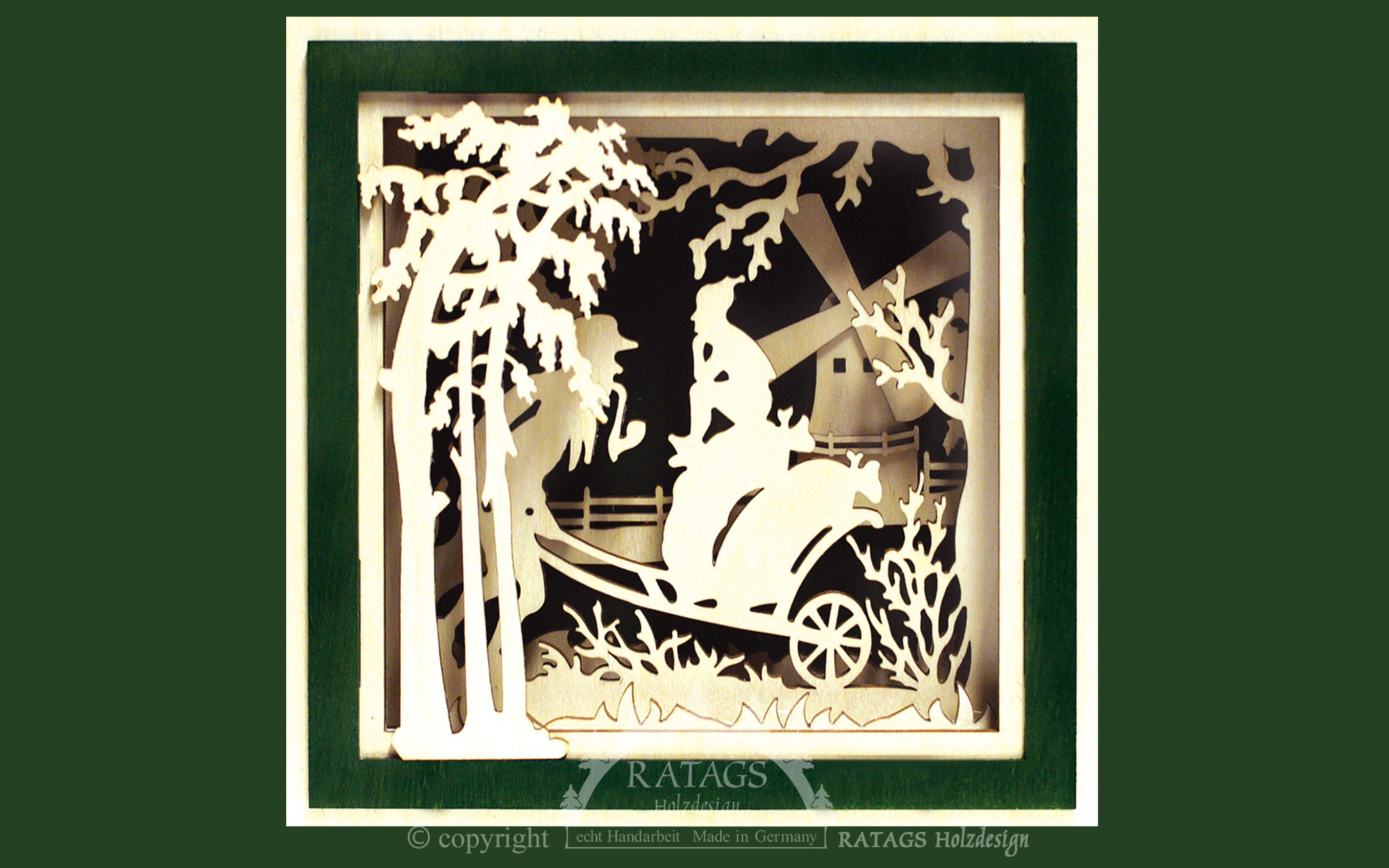 3D-Wandbild, An der Mühle, Rahmen dunkelgrün