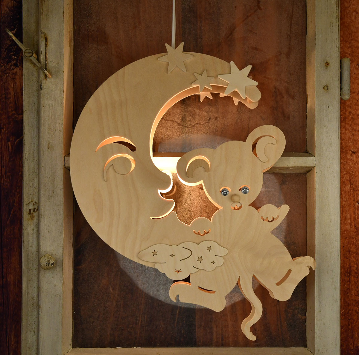 Fensterbild, beleuchtet, Mondmaus