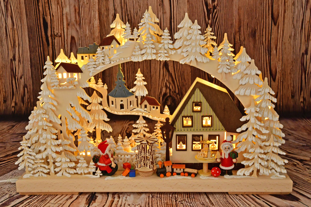 3D-Schwibbogen kl., Weihnachtsmannwerkst Raureif, Voll-USB