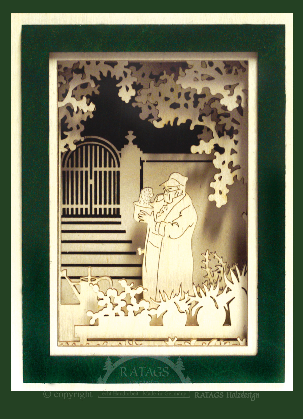 3D wall picture, gardener, dark green frame