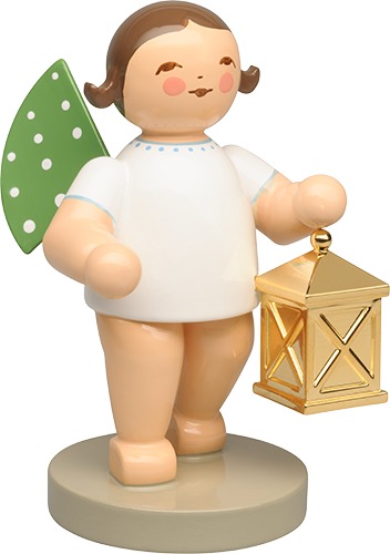 Weggefährte, Engel mit Laterne, vergoldet, dunkles Haar